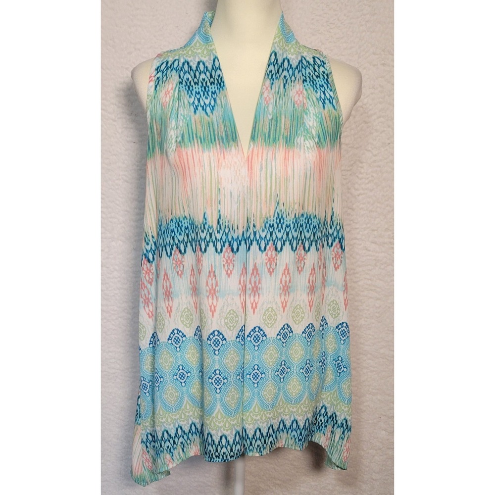 SPENSE Womens Blouse Size M Sleeveless Sheer Vneck Geometric Sheer 1482